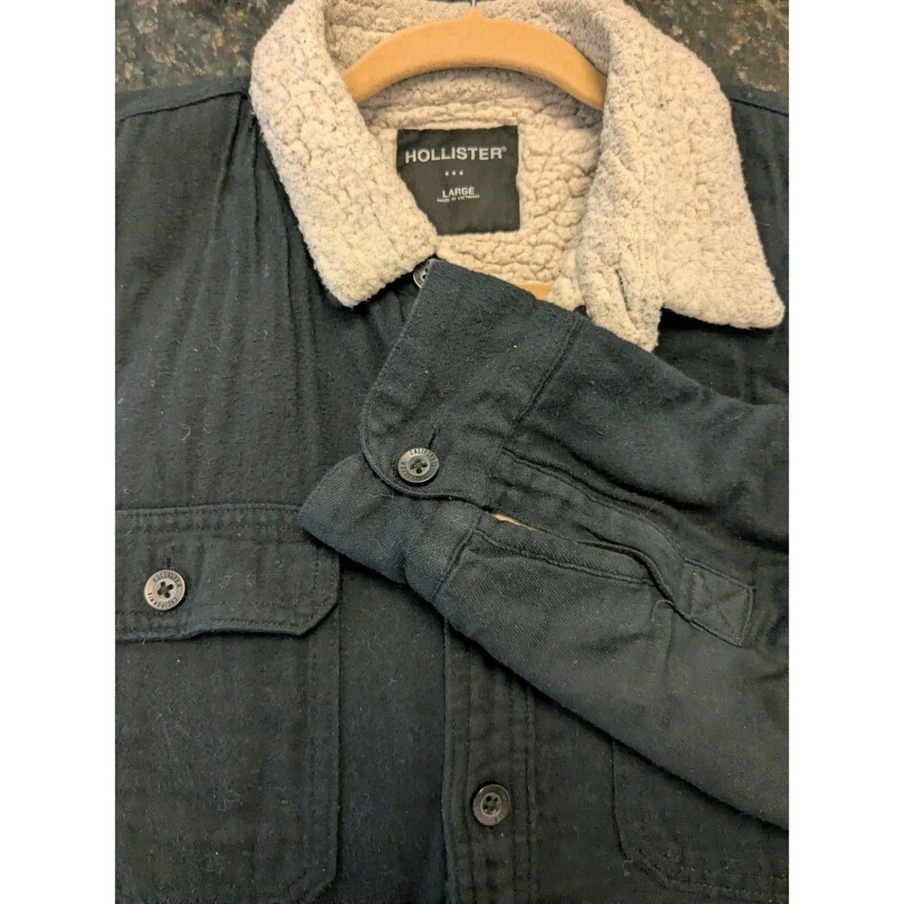 Hollister Sherpa Lined Shirt Jacket Black Button Front Chore Coat Men's Large